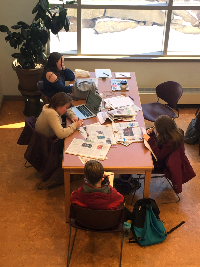 Students in the Junior Journalists program brainstorm article ideas at Skidompha Library in Damariscotta on Feb. 19. The program received first place fpr Best Young Reader Engagement Idea in the 2018-2019 Maine Press Association Better Newspaper Contest.