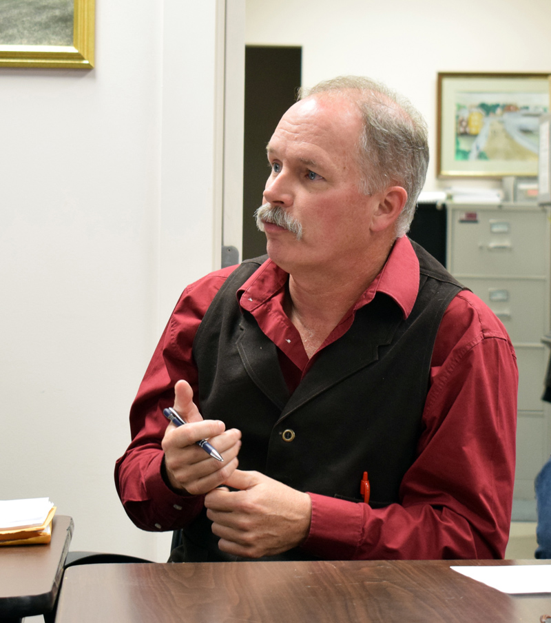 Newcastle Assessors' Agent Jim Murphy makes his recommendation to the Newcastle Board of Selectmen against an abatement request from Lincoln Academy for eight dorm parent apartments. (Evan Houk photo)