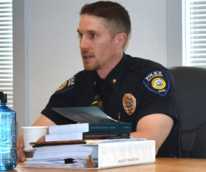 Waldoboro Police Chief John Lash fields a question during a meeting at the municipal building on May 22. Lash is warning residents about scams that target the elderly. (Alexander Violo photo, LCN file)
