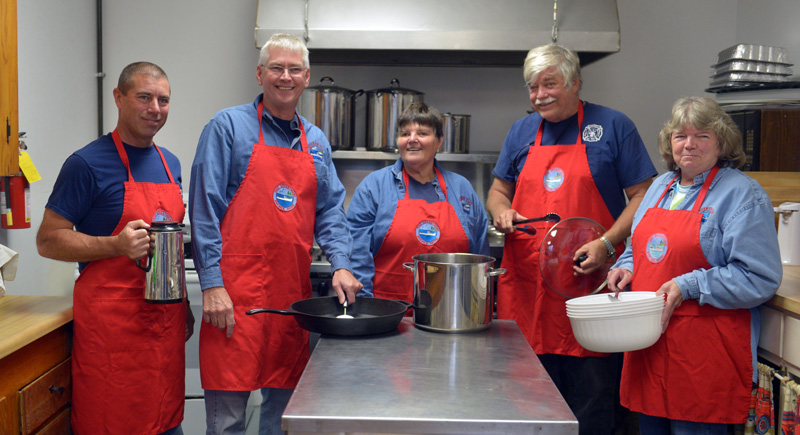 Bremen Fire and Rescue is gearing up for its lasagna supper Saturday, Nov. 2. Pictured are Brian Collamore, Dave Adkins, Ruth Poland, Jack Boak, and Kathy Teele. (Paula Roberts photo)