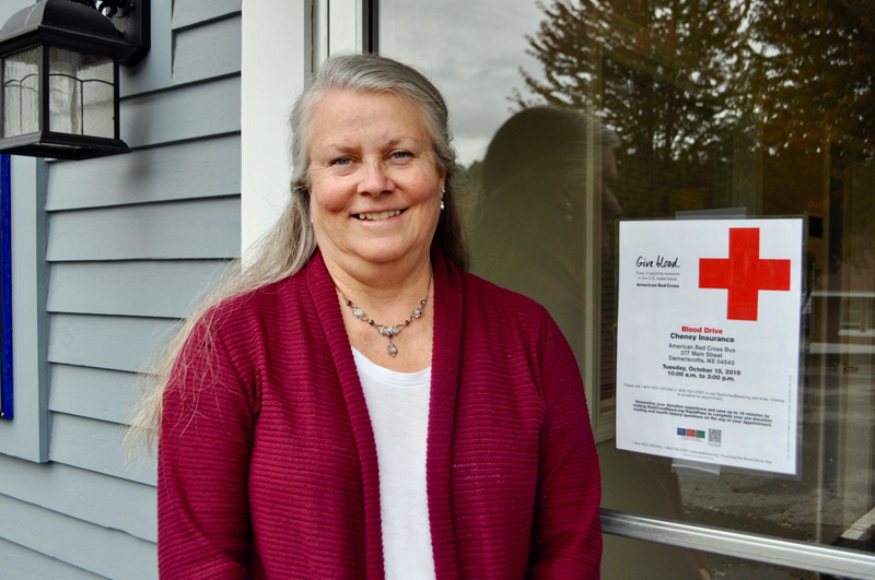 Debbie Furman, a longtime employee at Cheney Insurance, has been giving blood since she was in high school. (Photo courtesy Kim Traina)