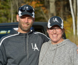 Lincoln Academy coach Garrett Martin, with his assistant coach Amy (Brooks) Burgess, was KVAC Class B boys cross coutry Coach of the Year for the fourth straight year. (Paula Roberts photo)