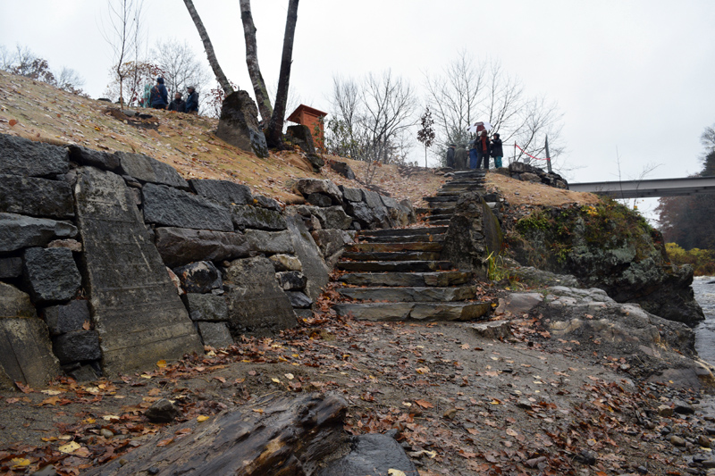 The new retaining wall and stone steps to the river at the Head Tide Dam site. (Jessica Clifford photo)