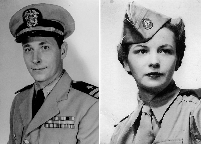 U.S. Navy Lt. William Connell during the Korean War and Civil Air Patrol pilot Lyn Connell during World War II.