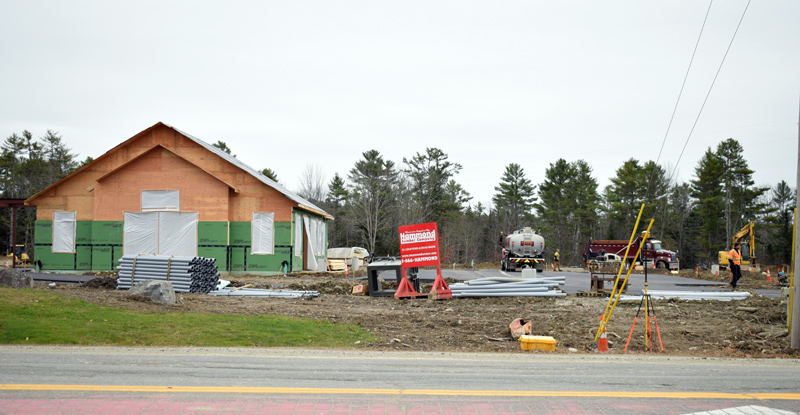 Construction continues at the future home of Camden National Bank, 435 Main St., Damariscotta, Monday, Nov. 11. Damariscotta plans to create a tax increment financing district encompassing the development. (Evan Houk photo)