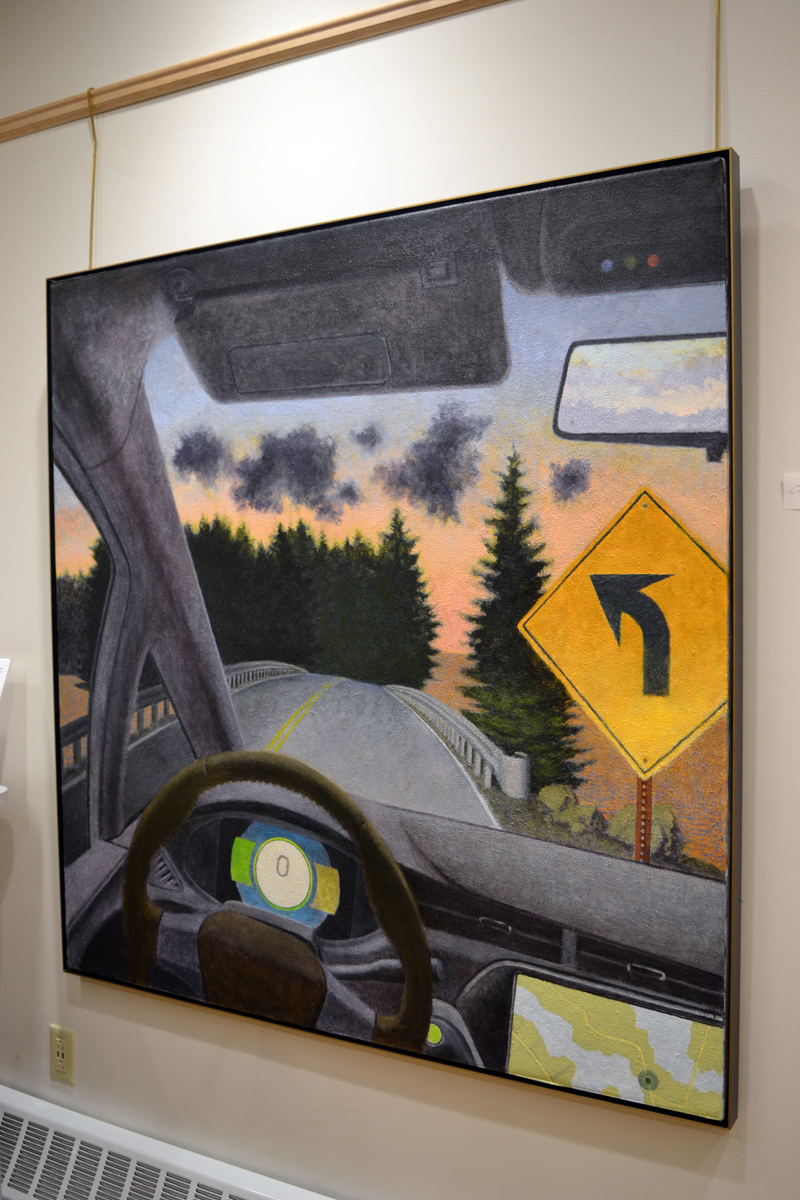 "Carscape 2," a large painting by Bristol artist Winslow Myers in his current show at the CLC Y. (Christine LaPado-Breglia photo)