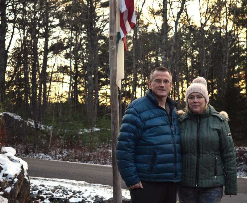 Richard and Susan Kubler stand outside their home in Wiscasset on Friday, Nov. 15. Richard, a member of the Hackensack Fire Department in New Jersey, has stage 4 liver cancer, likely a result of exposure to toxic chemicals at ground zero after the 9/11 terrorist attacks. (Evan Houk photo)