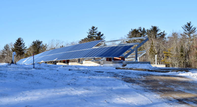 Construction is underway on a municipal solar array on the former landfill at the corner of Biscay and Standpipe roads in Damariscotta, Friday, Dec. 20. (Evan Houk photo)