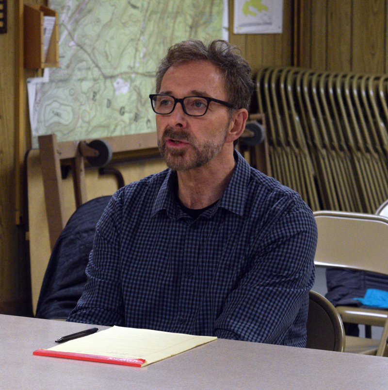 David Turin meets with the Edgecomb Planning Board in the basement of the town hall Thursday, Dec. 5. A chef and proprietor of three restaurants, Turin plans to buy the Water's Edge Banquet & Function Facility, on Davis Island, and open another. (Jessica Clifford photo)