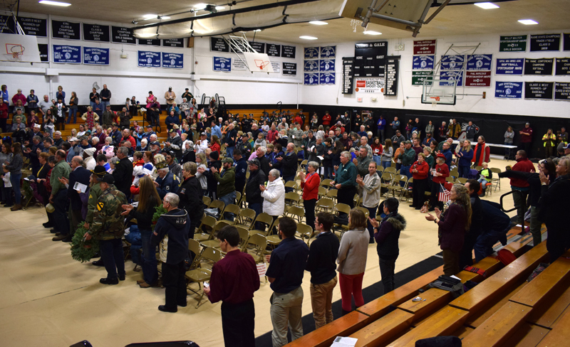 Several hundred people attend a Wreaths Across America ceremony at Lincoln Academy in Newcastle on Sunday, Dec. 8. (Evan Houk photo)