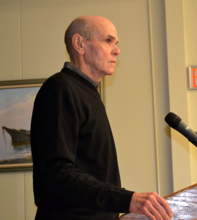 Stephen Barndollar, a partner in the development group that owns the former Wiscasset Primary School, presents a proposal to redevelop the property to the Wiscasset Planning Board on Monday, Dec. 9. (Charlotte Boynton photo)