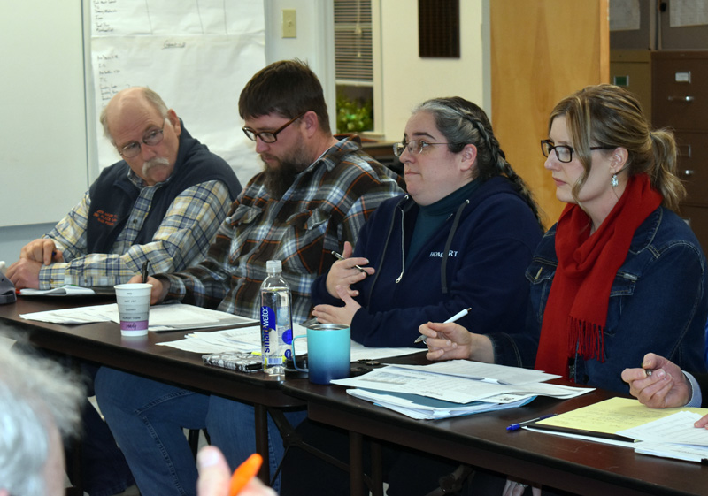 From left: Nobleboro Selectman Richard Powell and Nobleboro School Committee members Michael Ward, Angela White, and Shawna Kurr attend a meeting at the town office Thursday, Jan. 23. (Alexander Violo photo)