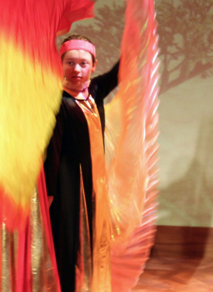 Scarlet Pope stars as the Firebird, in Heartwood Regional Theater Company's youth production this weekend in the Parker B. Poe Theater at Lincoln Academy. (Photo courtesy Griff Braley)