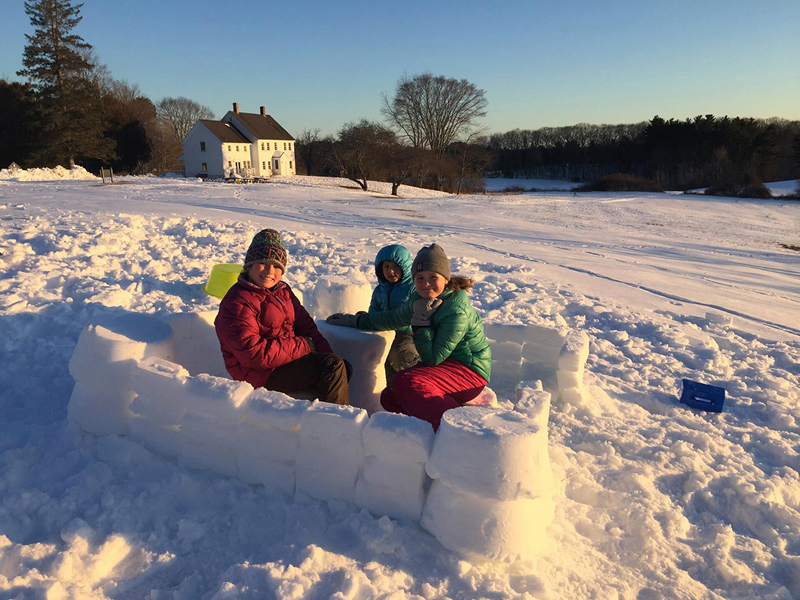 Coastal Rivers Conservation Trust's Salt Bay Farm in Damariscotta is ideal for winter activities like cross-country skiing, sledding, snowshoeing, and building snow forts. (Photo courtesy Katie LeBel)