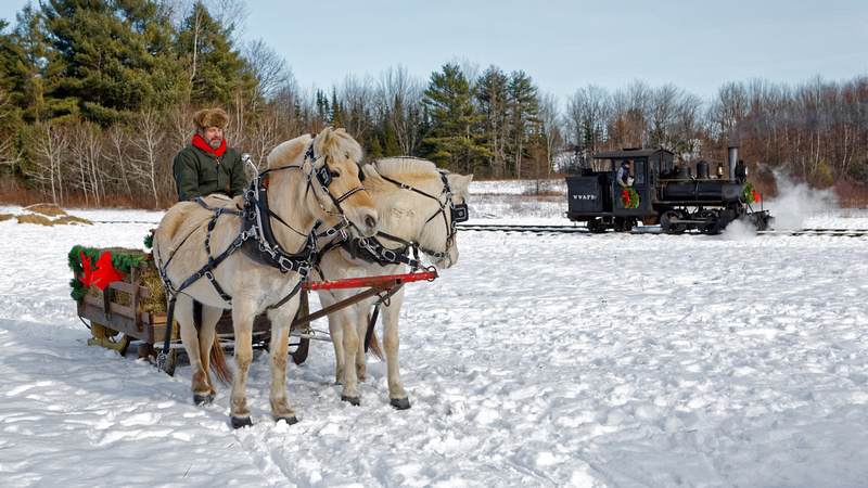This January and February, people are encouraged to get out their cross-country skis, snowshoes, or winter boots and ride the Wiscasset, Waterville & Farmington Railway's steam-powered trains to a day of winter fun at Steam and Sleighs.