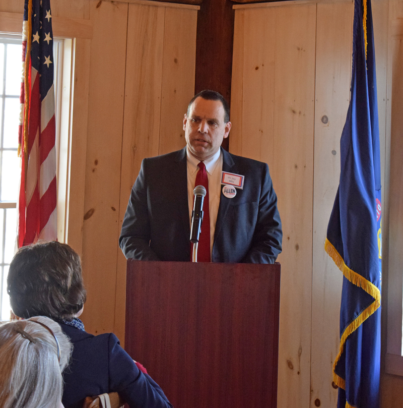 Dr. Jay Allen, candidate for the 1st Congressional District, speaks during the Lincoln County Republican Committee's annual Lincoln Day event at The 1812 Farm in Bristol Mills on Saturday, Feb. 22. (Evan Houk photo)