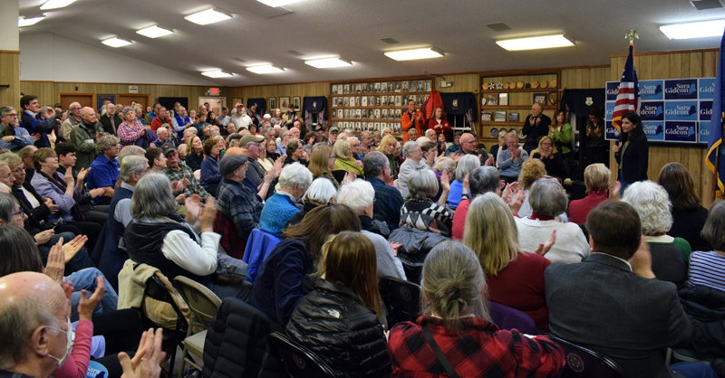 More than 250 people attended a campaign event for Sara Gideon, Democratic candidate for U.S. Senate, at the Wells-Hussey American Legion Post No. 42 in Damariscotta on Monday, Feb. 10. (Evan Houk photo)