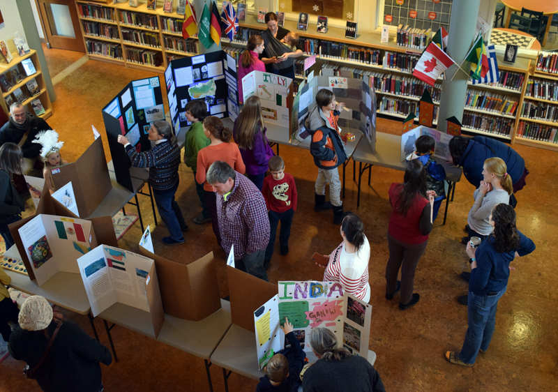 Visitors peruse the displays during Homeschooler Cultural Day at Skidompha Library in Damariscotta on Thursday, Jan. 30. (Evan Houk photo)