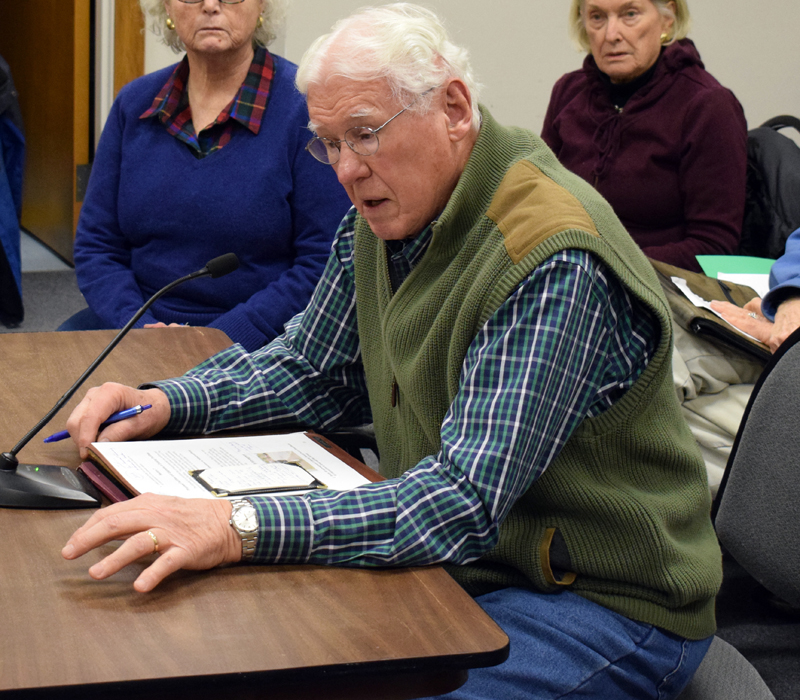 Anton Lahnston, co-founder of the Damariscotta Region Public Safety and Accessibility Collaborative, speaks in support of a tax increment financing district during a public hearing at the Damariscotta town office Wednesday, Feb. 19. (Evan Houk photo)