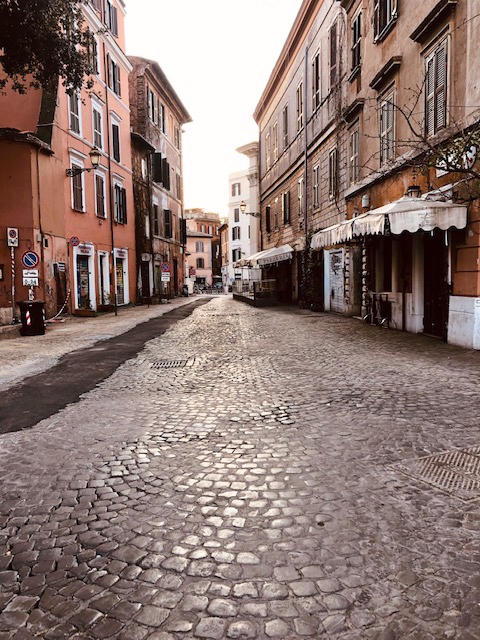 An empty street in Rome. Italy is under a nationwide lockdown to slow the spread of the coronavirus. (Photo courtesy Kate Aldrich)