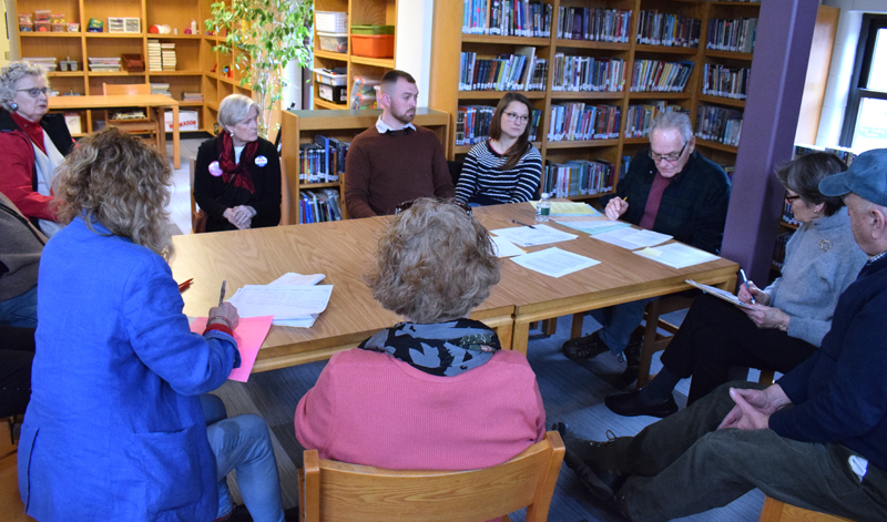 Wiscasset Republicans work to elect officers and delegates to the state convention during their caucus at Great Salt Bay Community School in Damariscotta on Saturday, Feb. 29. (Evan Houk photo)