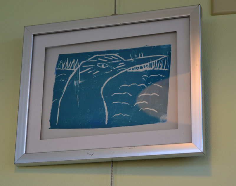 A block print of a salt marsh bird, made by a student in Chewonki's fifth and sixth grade printmaking unit, is part of the current Chewonki elementary and middle school art exhibit, running through the end of March at Rising Tide Co-op in Damariscotta. (Christine LaPado-Breglia photo)