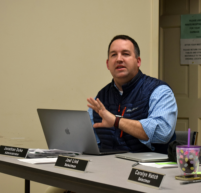 Newcastle Town Administrator Jon Duke speaks on the change to a town manager form of government during a special town meeting at the fire station Monday, March 9. Voters approved the change. (Evan Houk photo)