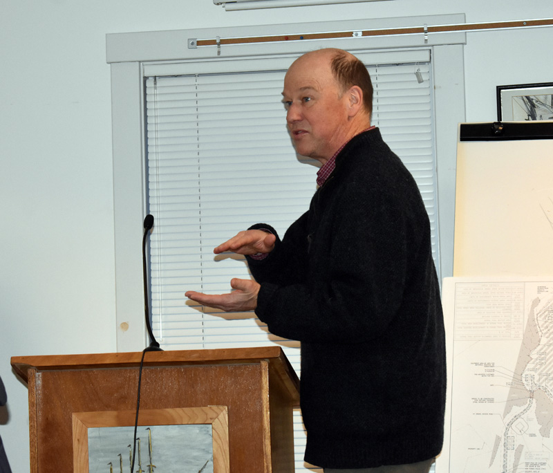 Brooke Barnes, principal of environmental services at Stantec, fields questions on a proposal for a 3-megawatt solar farm before the Waldoboro Planning Board on Wednesday, March 11. (Alexander Violo photo)