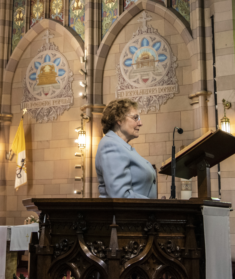 Jo-Anita Norman, of Bristol, reads from Scripture during the Easter Mass at St. John the Baptist Catholic Church in Brunswick on Sunday, April 12. (Bisi Cameron Yee photo)