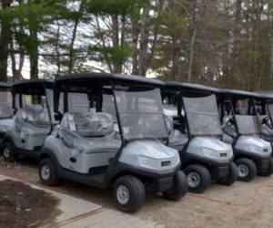 New golf carts at Sheepscot Links in Whitefield are ready for the course to reopen Friday, May 1. (Paula Roberts photo)