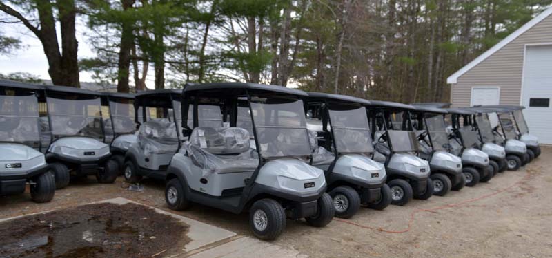 New golf carts at Sheepscot Links in Whitefield are ready for the course to reopen Friday, May 1. (Paula Roberts photo)