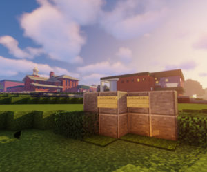 The Lincoln Academy campus in the virtual world of Minecraft reflects real-life details both exterior and interior.