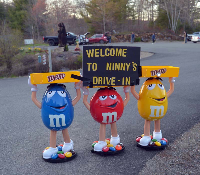 M&M's welcome visitors to "Ninny's Drive-in," the makeshift theater at Country Coach Charters on East Pond Road in Nobleboro. (Paula Roberts photo)