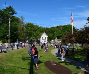 A protest against racism and police violence in Veterans Memorial Park, Newcastle, Thursday, June 4. About 70 gathered for the event organized by Stacey Simpson, of Damariscotta. (Hailey Bryant photo)
