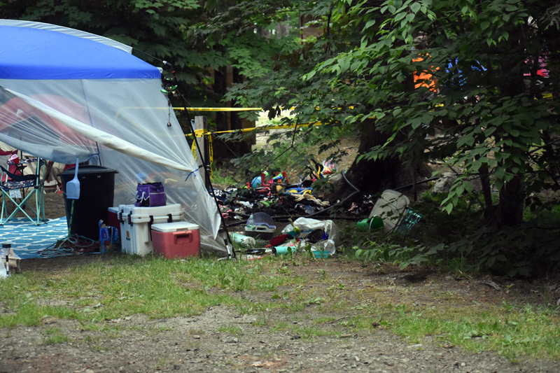 A fire in a tent at Duck Puddle Campground in Nobleboro did not spread to three nearby tents or the woods around the tent, according to Nobleboro Fire Chief Richard "Moose" Genthner. (Alexander Violo photo)