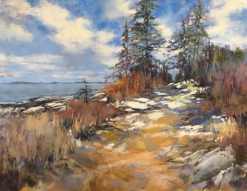 Lyn Asselta's pastel on paper, "As We Wait for Summer," depicts coastal Maine beauty.