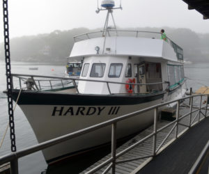 The Hardy III awaits passengers for ferry service to Monhegan at the dock in New Harbor on a foggy morning. The ecotourism and ferry business Hardy Boat Cruises won the Govenor's Award for Tourism Excellence in late June. (Alyce McFadden photo)
