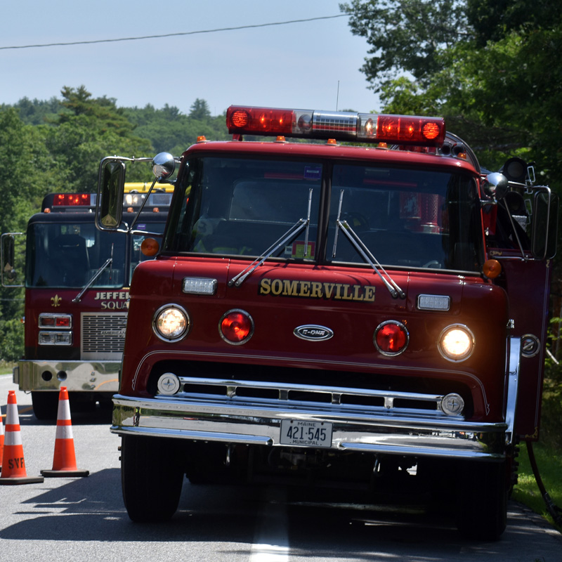 Fire trucks from Somerville and Jefferson at the scene of a rollover on Route 17 in Somerville, near the town line with Jefferson. (Alexander Violo photo)