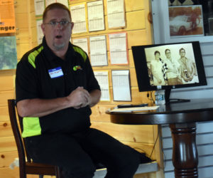 Ken Minott, announcer and promoter at Wiscasset Speedway, announces the induction of six new members of the track's hall of fame during a luncheon at the speedway, Saturday, July 25. (Alexander Violo photo)