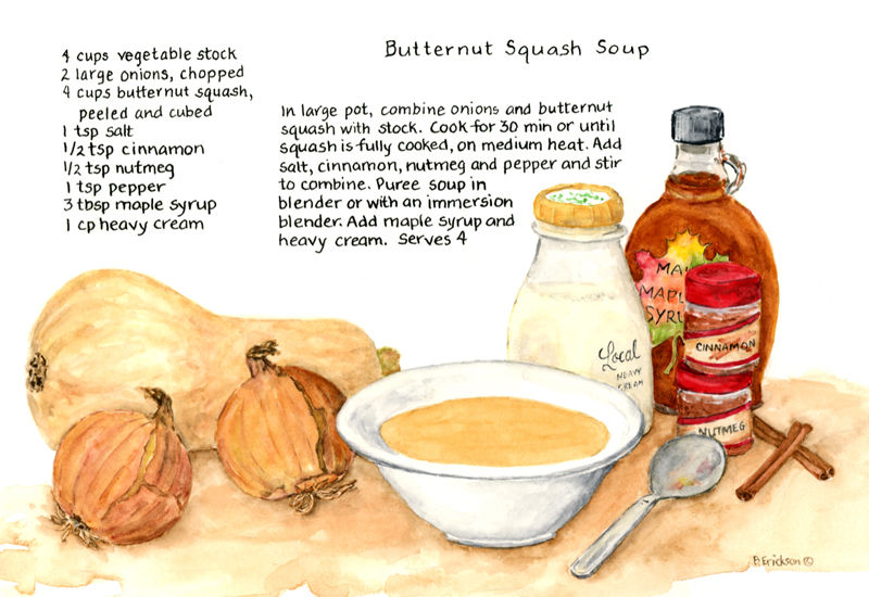 Brenda Erickson specializes in the illustration of family recipes, like this butternut squash soup.