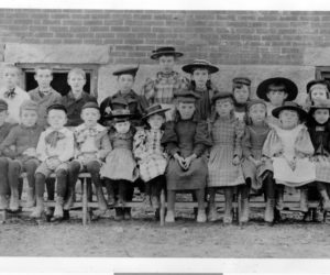 Damariscotta schoolchildren in the 1890s. Front from left: Lewis Hatch, Hampton Barstow, Lawrence Taylor, Harold Castner, Marion Dunbar, Helen Snow, Winnie Barstow, Lillian Cotter, Mabel Cotter, Mildred Hiscock, and Elsie Hoffman. Back from left: Rufus Stetson, Charles Pendleton, Frank Cotter, Georgia Chapman, Edith Emerson, Gladys Ramsdell, Mytie Hiscock, Mary Flint, and Edna Cotter. (Photo courtesy Calvin Dodge)