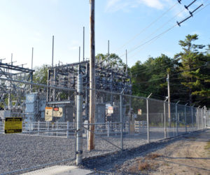 The Central Maine Power Co. substation on Bristol Road in Bristol, where up to three new solar farms would tie into the power grid if approved. The Bristol Planning Board will hear a presentation from the company behind two of the proposed farms Thursday, Aug. 20. (Evan Houk photo)