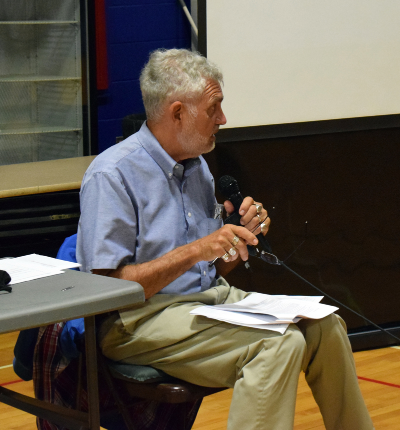 Damariscotta Town Planner Bob Faunce outlines changes to the town's historic preservation ordinance at a public hearing on Wednesday, Aug. 19. (Evan Houk photo)