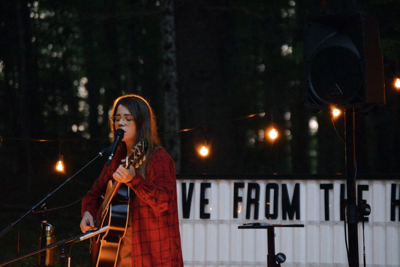 Lady Lamb, aka Aly Spaltro, performs the first show of her "Live From the Hive" series at her home in Edgecomb on Saturday, Aug. 21. (Hailey Bryant photo)