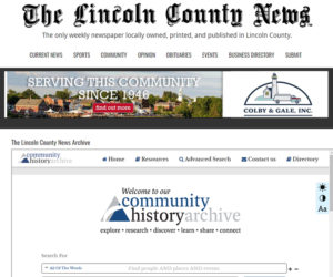 A screenshot of The Lincoln County News digital archive. The archive is available to LCN subscribers at lcnme.com/archive.