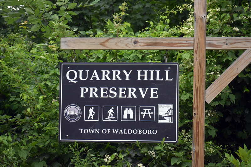 The entrance to Quarry Hill Preserve, on Depot Street in Waldoboro. (Alexander Violo photo)