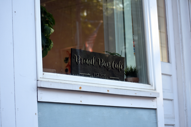 A sign in a window advertises the new Broad Bay Cafe in Waldoboro village. (Alexander Violo photo)