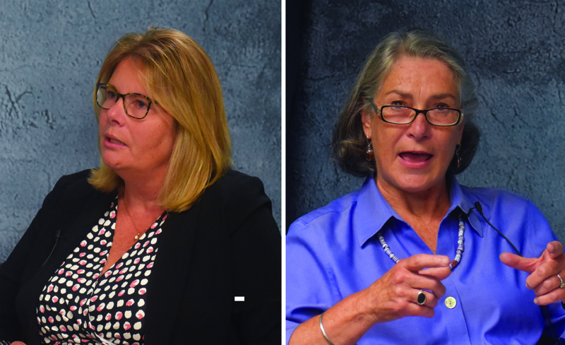 Maine Senate District 23 candidates Holly Kopp (left) and Sen. Eloise Vitelli participate in a candidates forum. The forum will air on Lincoln County Television at 8 p.m., Monday, Sept. 28. (Alexander Violo photos)