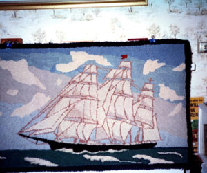 A beautiful, hand-hooked rug depicts a clipper ship. Ernest Morvin made the rug in 1947. (Photo courtesy Calvin Dodge)