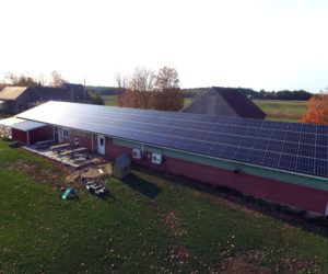 A 55-kilowatt solar array on the roof of Sheepscot General Store and Farm in Whitefield. (Photo courtesy Richard Simon)